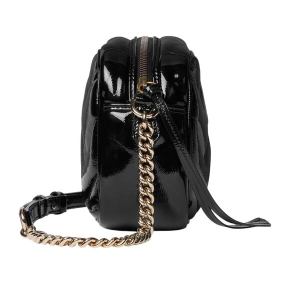 $2600 NEW GUCCI BLACK PATENT LEATHER MARMONT CAMERA CROSSBODY BAG PURSE - Picture 8 of 11
